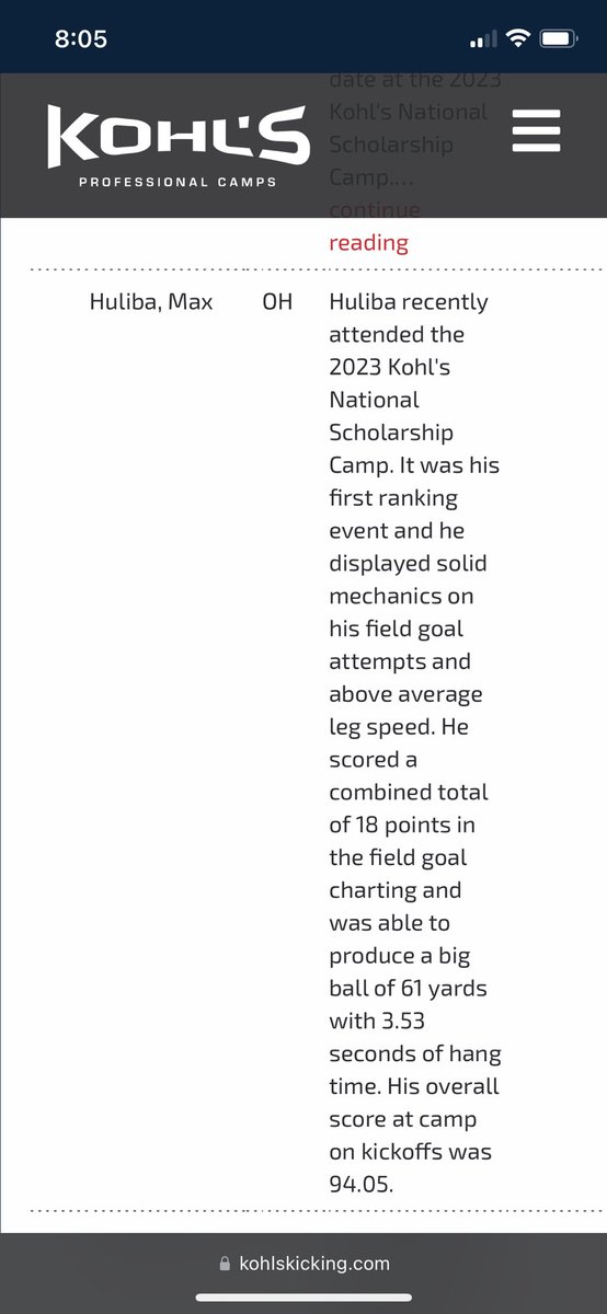 4 ⭐️ rating from Kohls. My first camp wasn’t my best outing coming off an injury, but I loved the experience and learned a lot from the staff and the great players around me. Excited to have a killer season. Go Lions!
