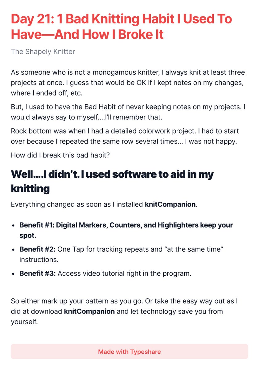 shapelyknitter's tweet image. #ship30for30 #KnitCompanion

Day 21: 1 Bad Knitting Habit I Used To Have—And How I Broke It
