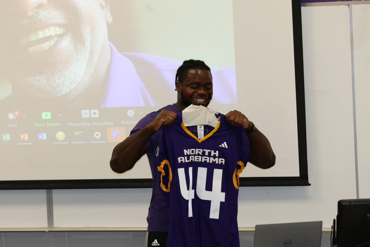 Anyone that follows North Alabama Football knows about legendary linebacker @RonaldMckinnon 🏈 Today, our team had the honor of hearing from Ronald and announcing which player will wear his storied #4️⃣4️⃣ this season - Phillip Ossai ‼️ #PrideInOurPast | #RoarLions 🦁