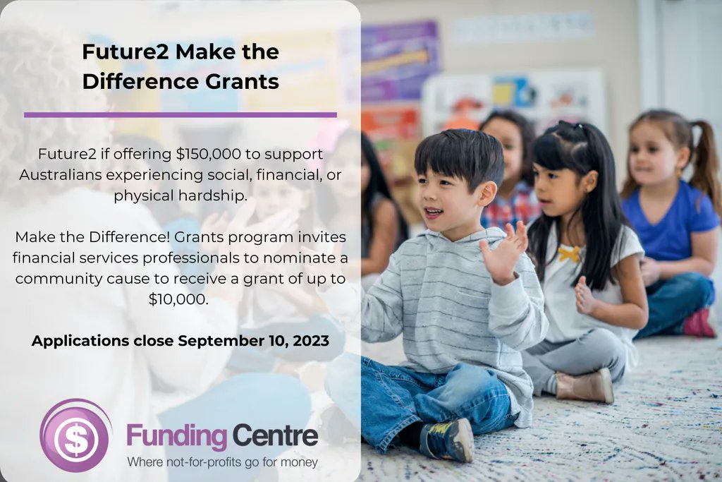 #Future2 are offering one-year grants of up to $10,000 for community causes that #MakeTheDifference to those in need. 

Applications close September 10. Learn more: buff.ly/47fp3G6
