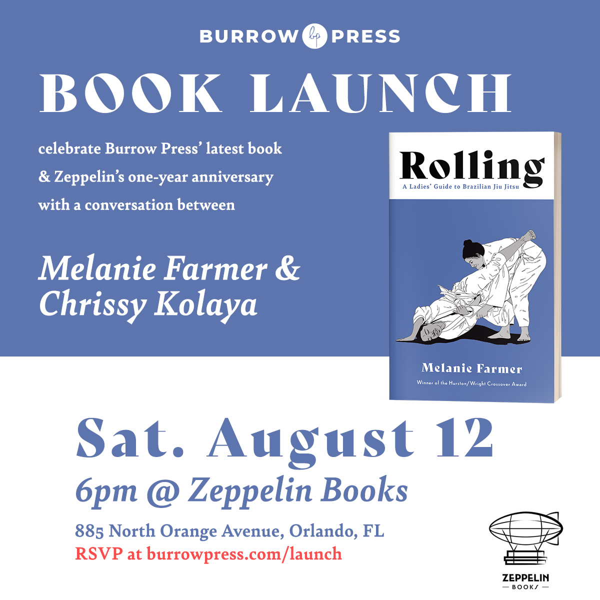 ChrissyKolaya's tweet photo. So looking forward to celebrating the launch of this outstanding, bad-ass book by my former student, the super-talented Melanie Farmer, out now with one of my very favorite small presses @BurrowPress, at one of my very favorite bookstores @zeppelinb00ks! https://t.co/IjZQTxT1gh https://t.co/WpLyvMBjJG