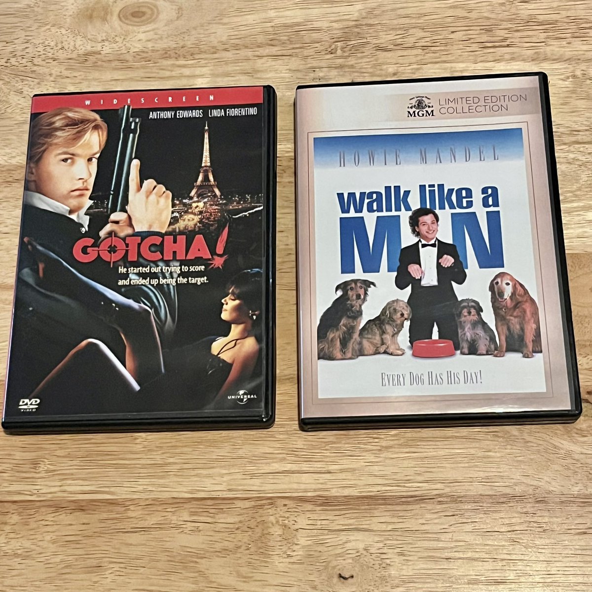 Trying to decide which one to watch tonight. Maybe both? #80sMovies #Gotcha #WalkLikeAMan #AnthonyEdwards #HowieMandel #80sComedy #80sAction #DVDCollector #DVDCollection #80sCollection