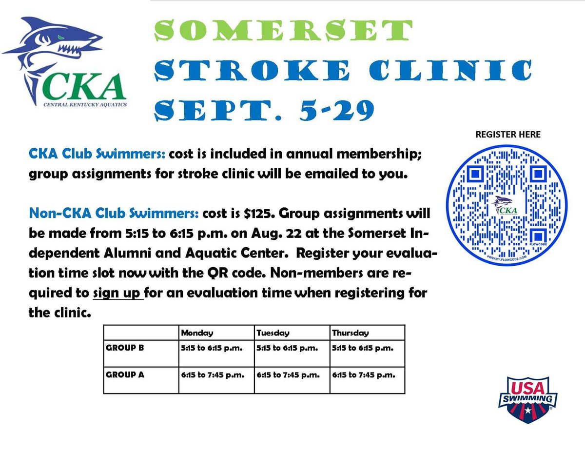 ckaquatic's tweet photo. We are  excited to be offering a Stroke Clinic at each of our locations during September.  Are you looking for a team, come try us out.  Looking to get a head start on High School season, come try us out.  Our coaches will do evaluations and establish group assignments. https://t.co/VlIkfSZKln