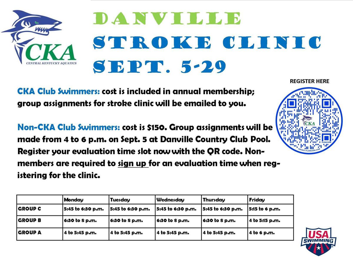ckaquatic's tweet photo. We are  excited to be offering a Stroke Clinic at each of our locations during September.  Are you looking for a team, come try us out.  Looking to get a head start on High School season, come try us out.  Our coaches will do evaluations and establish group assignments. https://t.co/VlIkfSZKln