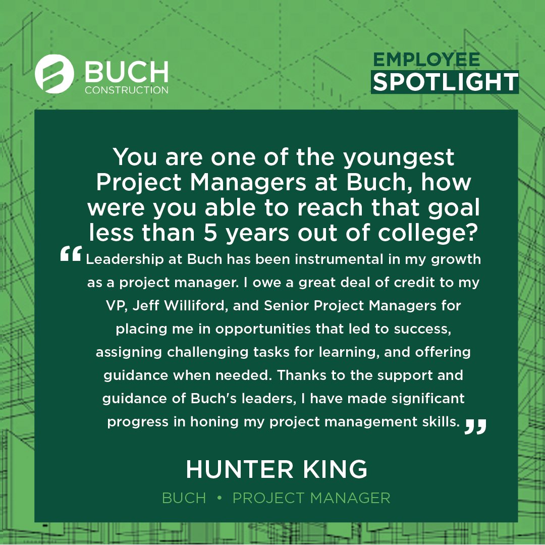 BuchBuilds's tweet image. Meet Project Manager Hunter King! With his background in chemical engineering, Hunter brings a fresh perspective to our Life Sciences projects. Curious to know who inspires Hunter on his journey? Click to read more:buch.us.com/employee-spotl…