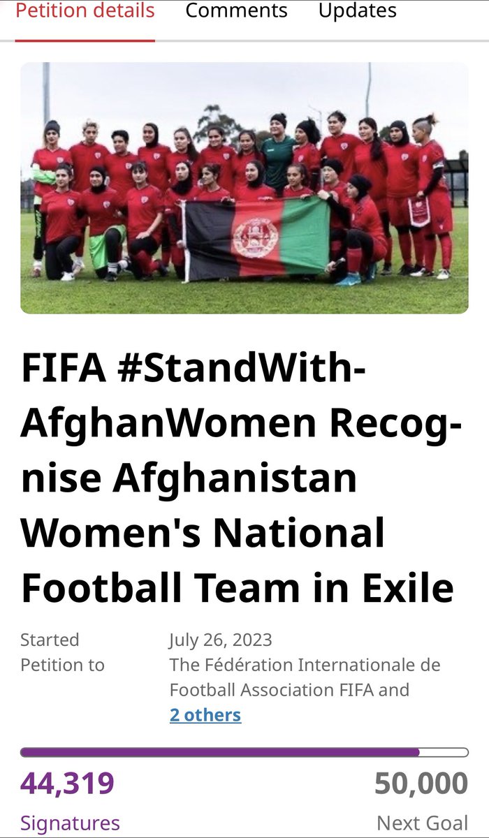 Sign 👇 stand with the @AfghanWnt and help them get the @FIFAcom recognition they deserve. Their platform shouldn't be taken away from them. Their voices shouldn't be silenced and our sacrifices shouldn't be ignored. We paid a great cost to earn the national team title.