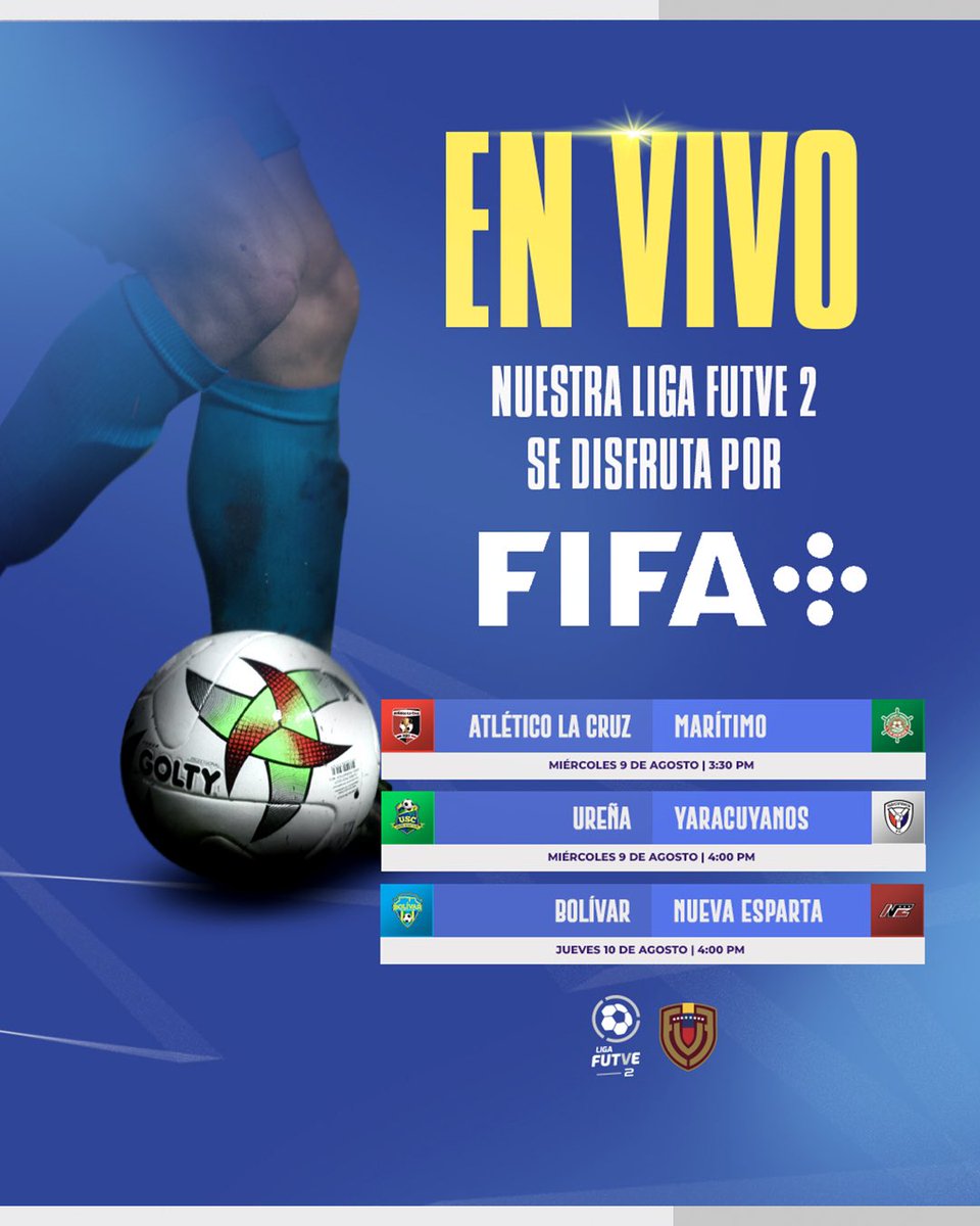 🗓️ • Así se disputará la Jornada 5 de nuestra #LigaFUTVE2

📲 • Tres encuentros contarán con transmisión de FIFA+

#VenezuelaEsFUTVE
