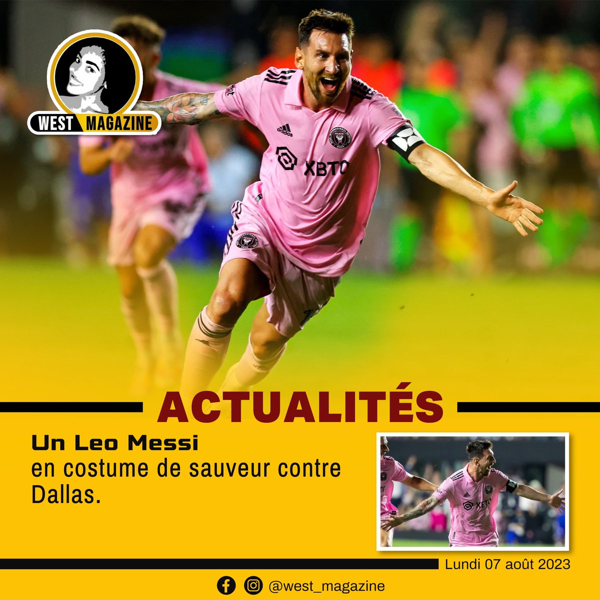 westerlie_show's tweet photo. Alors que l’Inter Miami était menée 4-3 dans les dix dernières minutes de ce match dans la nuit du dimanche au lundi, Messi a été l'auteur d'un somptueux coup franc égalisateur à la 85ème minutes de jeu contre Dallas en 8ème de finale de la Leagues Cup (4-4, 5 t.a.b 3). https://t.co/nFq1UZubPa