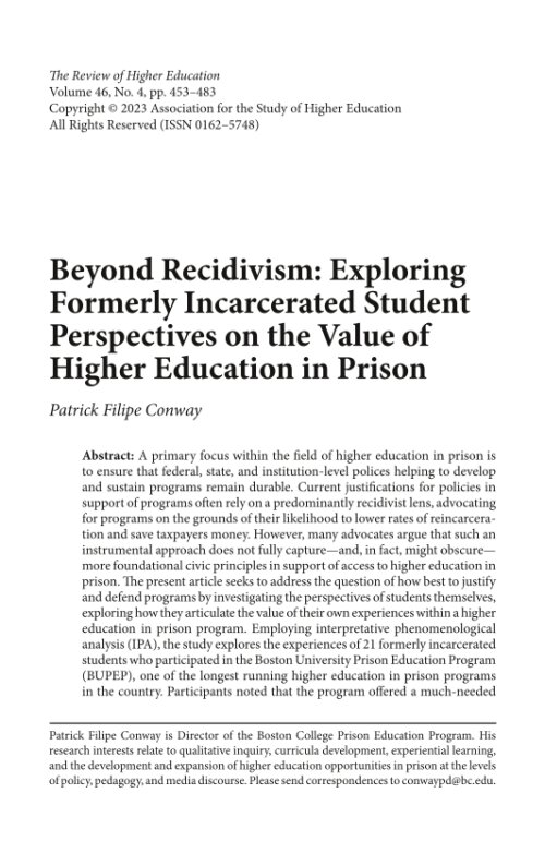RHE_ASHE's tweet photo. Policymakers should consider "instrumental aims (e.g., skill development leading to career prospects) &amp; more personally enriching aims (e.g., guided intellectual inquiry)" when justifying higher ed in prison initiatives. Read @PFConway30 #RHE article: https://t.co/vzv0t3qCsH https://t.co/qktANwVpQ5