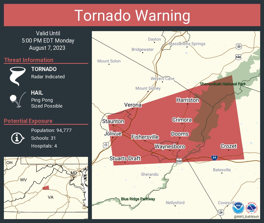 Tornado Warning including Staunton VA, Waynesboro VA and Stuarts Draft VA until 5:00 PM EDT