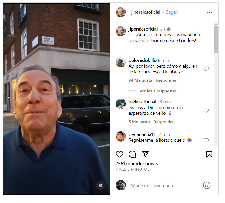 polispol's tweet photo. Medio twitter dando por muerto al GRAN cantante José Luis Perales,y los medios que se han molestado a preguntar han descubierto que está en Londres cenando con su hijo.
Acaba de publicar un video en su instagram diciendo que está estupendamente. https://t.co/TrDTaCVfMY