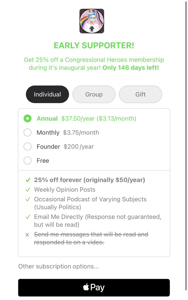 Just a reminder that you have until the end of this year to pick up a 25% discount on a Congressional Heroes membership. Or become a Founder and I will publicly respond to nearly any message you send me.

congressionalheroes.substack.com/subscribe