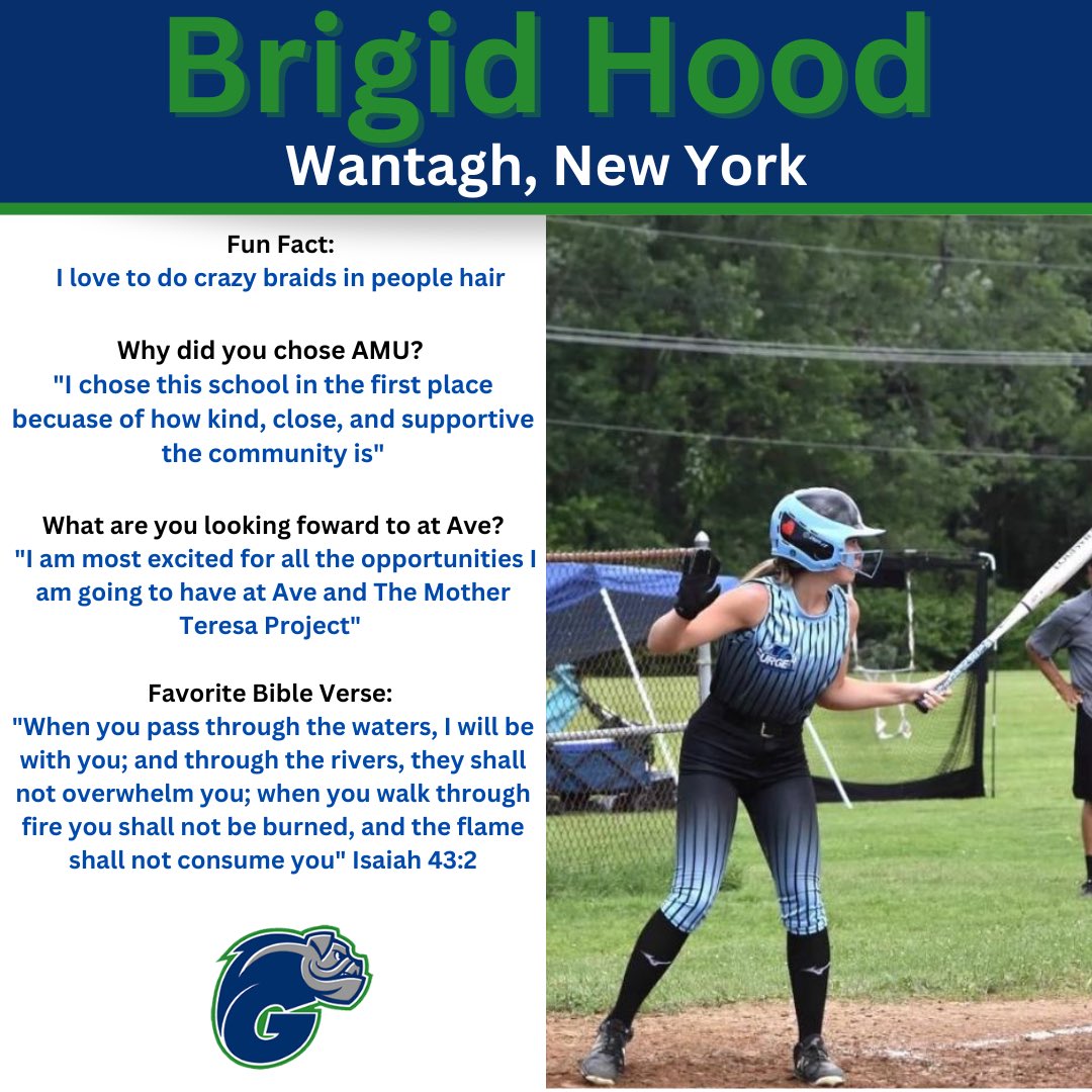 Next up in our Newcomer countdown is 
Freshman, Brigid Hood. Brigid a outfield/ shortstop coming from Long Island Surge Gold. We’re so excited to have you Brigid.