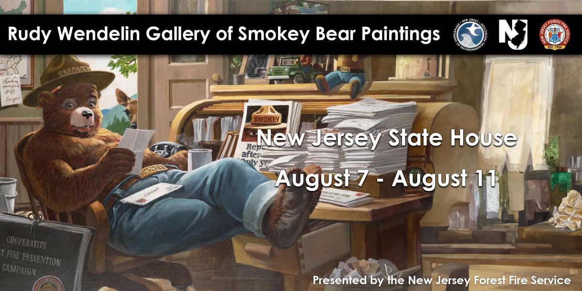 njdepforestfire's tweet photo. The Rudy Wendelin Gallery of Smokey Bear Paintings is on display at New Jersey State House until August 11th. 

📰 Press release: https://t.co/l4Mxb37CPW https://t.co/Ga4CUKF8To