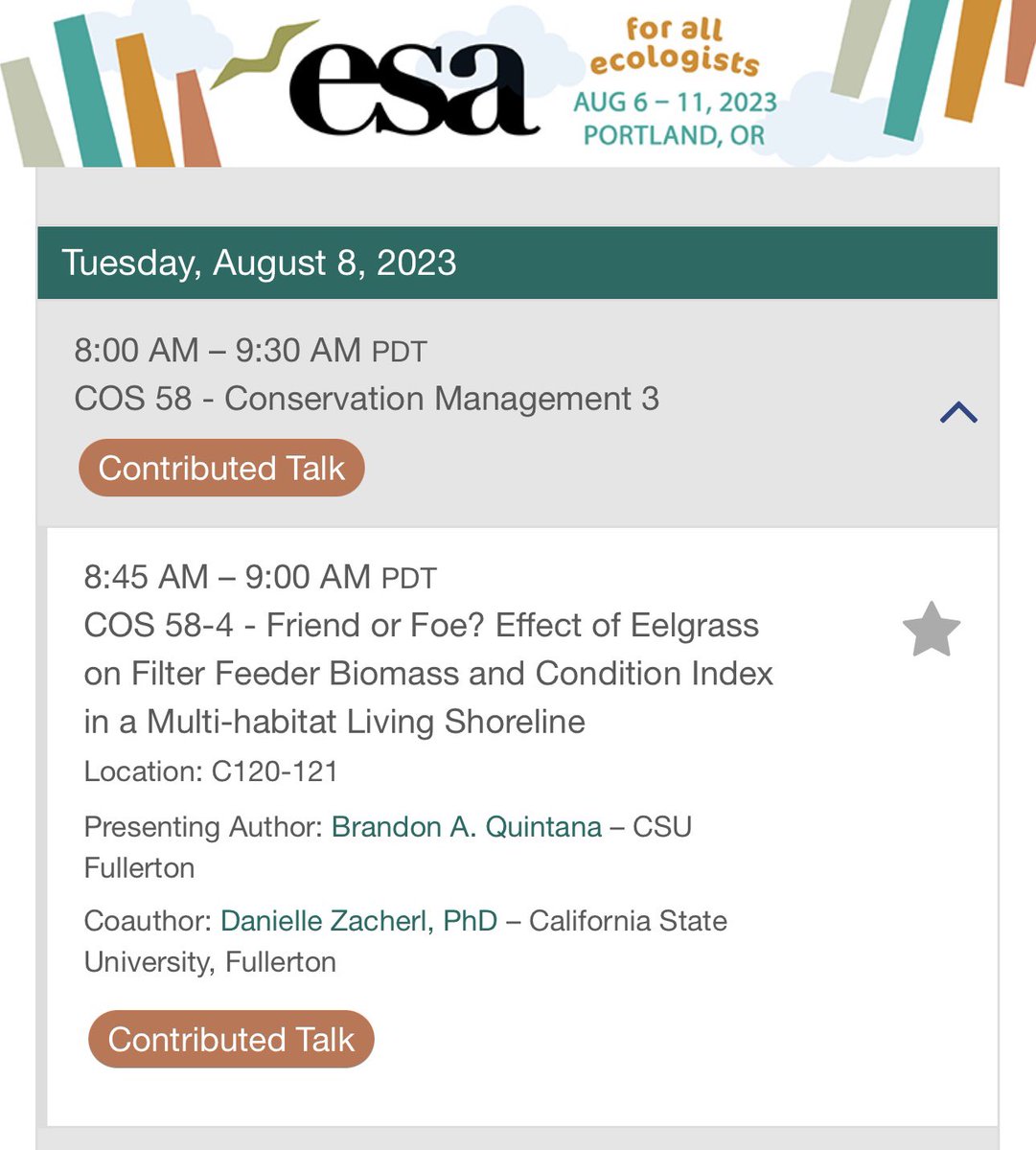 brandoyster_'s tweet photo. Hi #ESA2023! I’m going to be giving an oral presentation on my thesis work focused on how eelgrass impacts bivalve health and their ecosystem services from a living shoreline perspective tomorrow 8:45am - 9:00am in room C120 🦪🌊

Come learn about coastal restoration! 🤩 https://t.co/UioOl8rrDq