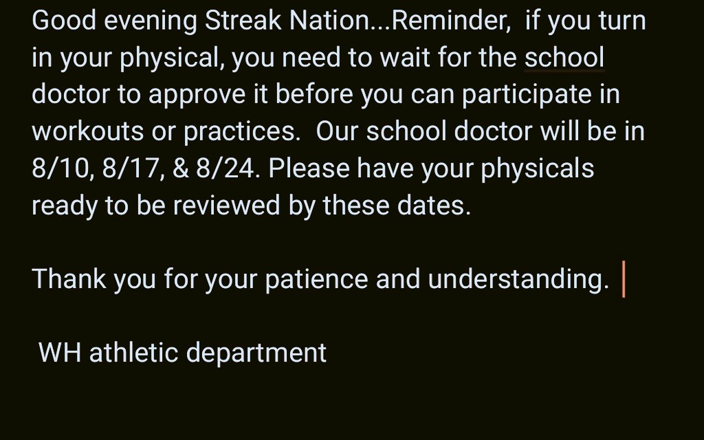 Important reminder for WH student athletes...8/7/23...