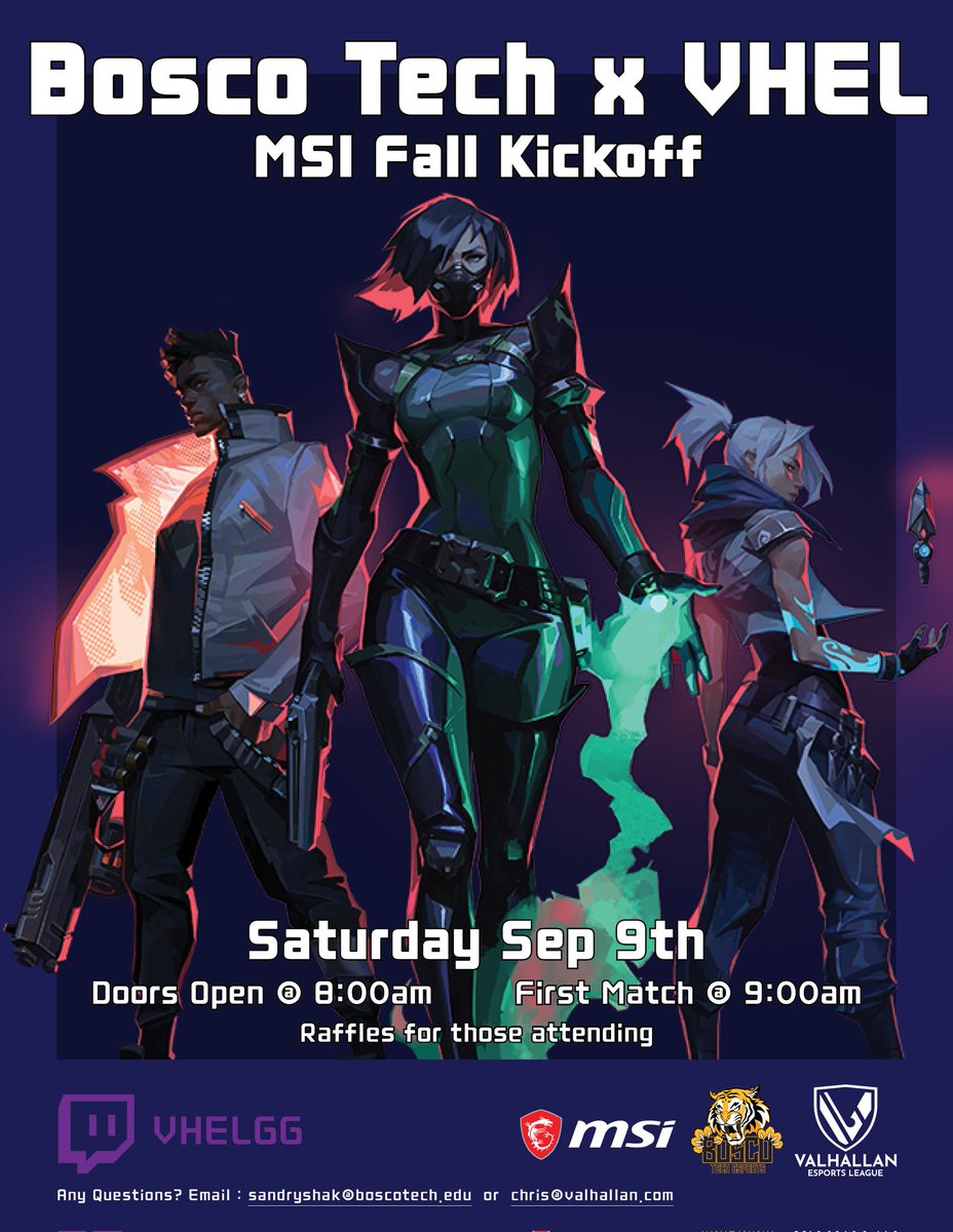 BoscoTechEsport's tweet photo. Bosco Tech is teaming up with VHEL and MSI to host a LAN tournament on Bosco Tech's campus!

The event will be open to spectators and will be livestreamed on VHEL's twitch

Hope to see you guys there! https://t.co/41hyZVmthe