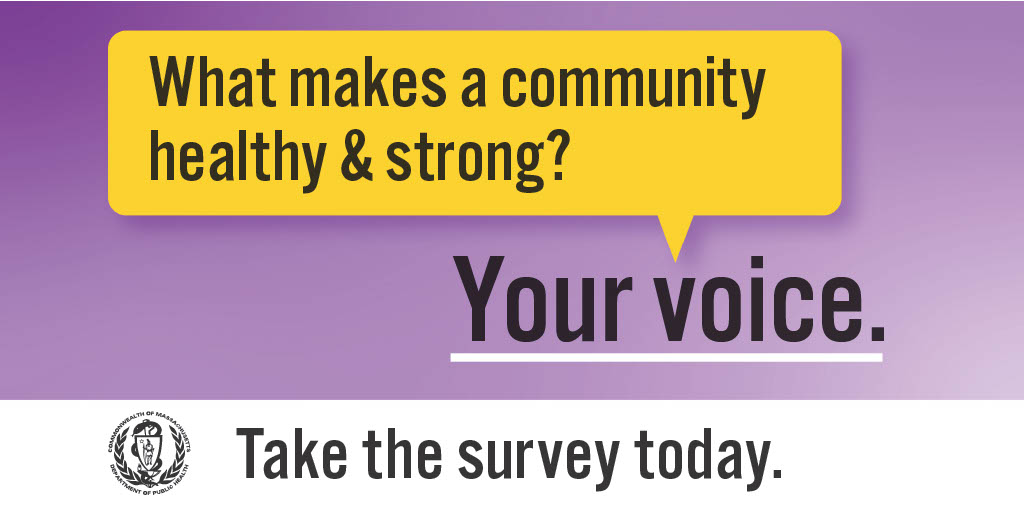 MassEarlyEdCare's tweet photo. The Community Health Equity Survey helps @MassDPH learn about community health needs so it can plan resources and support near you.

Take the survey today ➡️ https://t.co/e96BIyjd6m https://t.co/8Wq4xudlR9