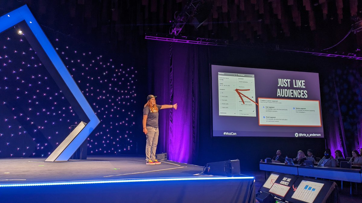 RobOusbey's tweet photo. This GA4 session by @brie_e_anderson at #mozcon is a classic case of "I know this is so valuable, but I'm going to have to watch the video again and pause after each slide, so I can understand it properly" 😅 https://t.co/mJr6tjLOJ9