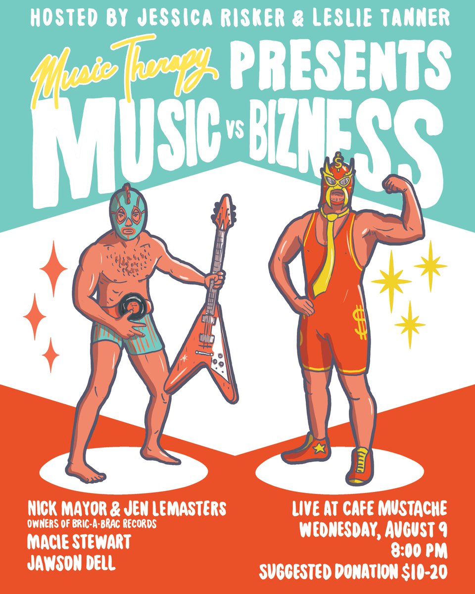 This Wed, we tackle the eternal question: can music and business ever get along?

Live at <a href="/cafemustache/">Cafe Mustache</a> , with help from <a href="/Maciestewart_/">Macie</a> , <a href="/bricabracrcords/">Bric-a-Brac Records</a> , Jawson Dell, <a href="/_leslie_tanner/">Explorations with Leslie Tanner</a> , and by the grace of God, we'll settle this question once and for all

This Wed | 8pm