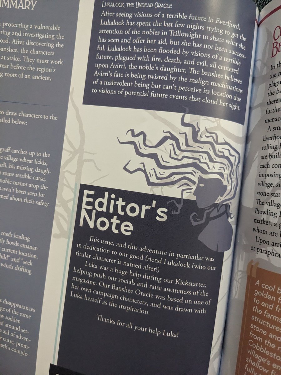 lukalock's tweet photo. Definitely the coolest thing on my TTRPG shelf. Forever grateful to everyone that worked on this issue and story. Banshees have always been my favorite "monster", so when they asked what I wanted to be there was only one answer. #ihaveastatblock 🖤 https://t.co/OrnXgi9J65