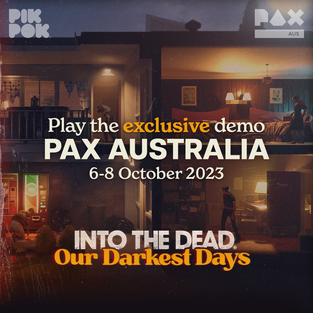intothedead's tweet photo. BIG NEWS: we're heading to @PAXAus 2023! Our dev team will be in Melbourne this October to showcase our exclusive first scavenging demo for Into the Dead: Our Darkest Days, a side-scrolling shelter survival game set in Texas, 1980.
#intothedead #ourdarkestdaysgame #itdodd https://t.co/iMsdzkfqcL