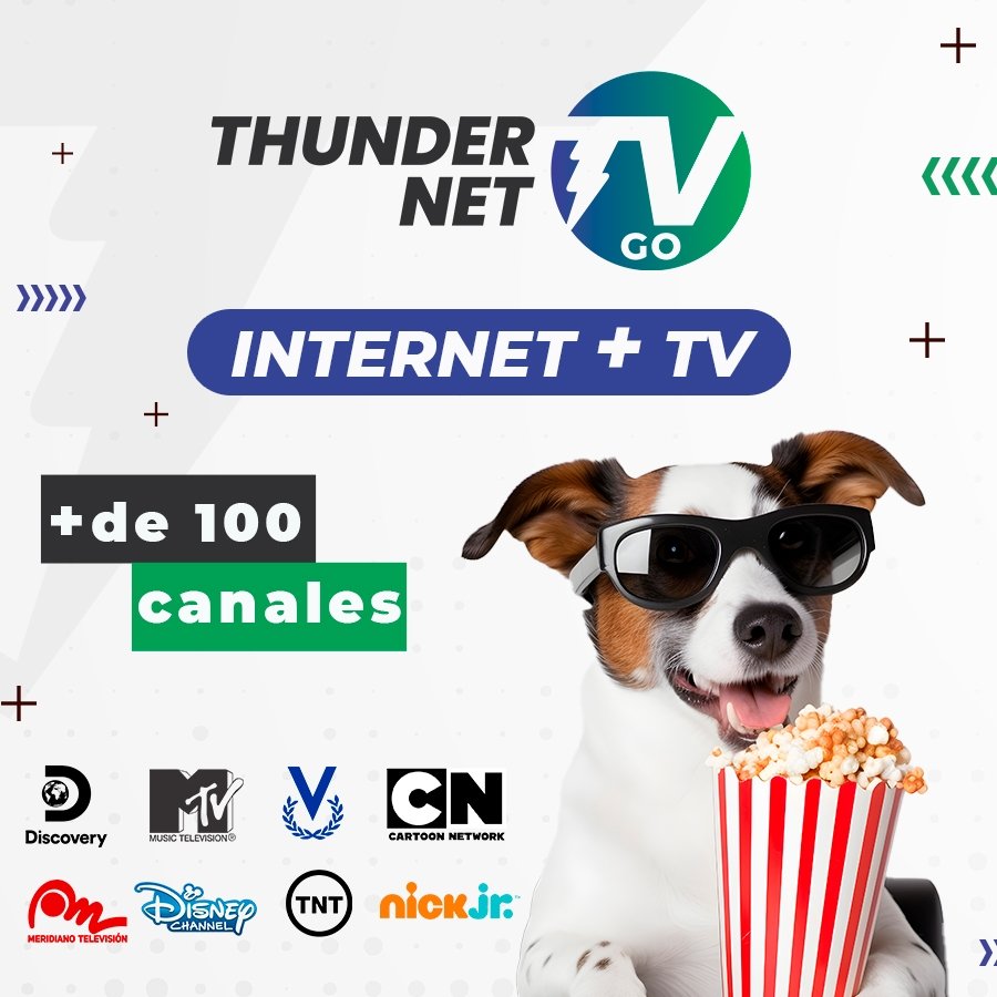 thundernetvzla's tweet photo. ¡Ahora somos internet+televisión!

Si eres cliente Thundernet, ingresa a nuestra web en la sección Thundernet TV GO y activa tu primer mes de prueba, sin costo.

Con más de 100 canales, tu entretenimiento está garantizado.

#Thundernet
#ThundernetTVGO
#internet
#fibraoptica https://t.co/WaPuQrHUmw