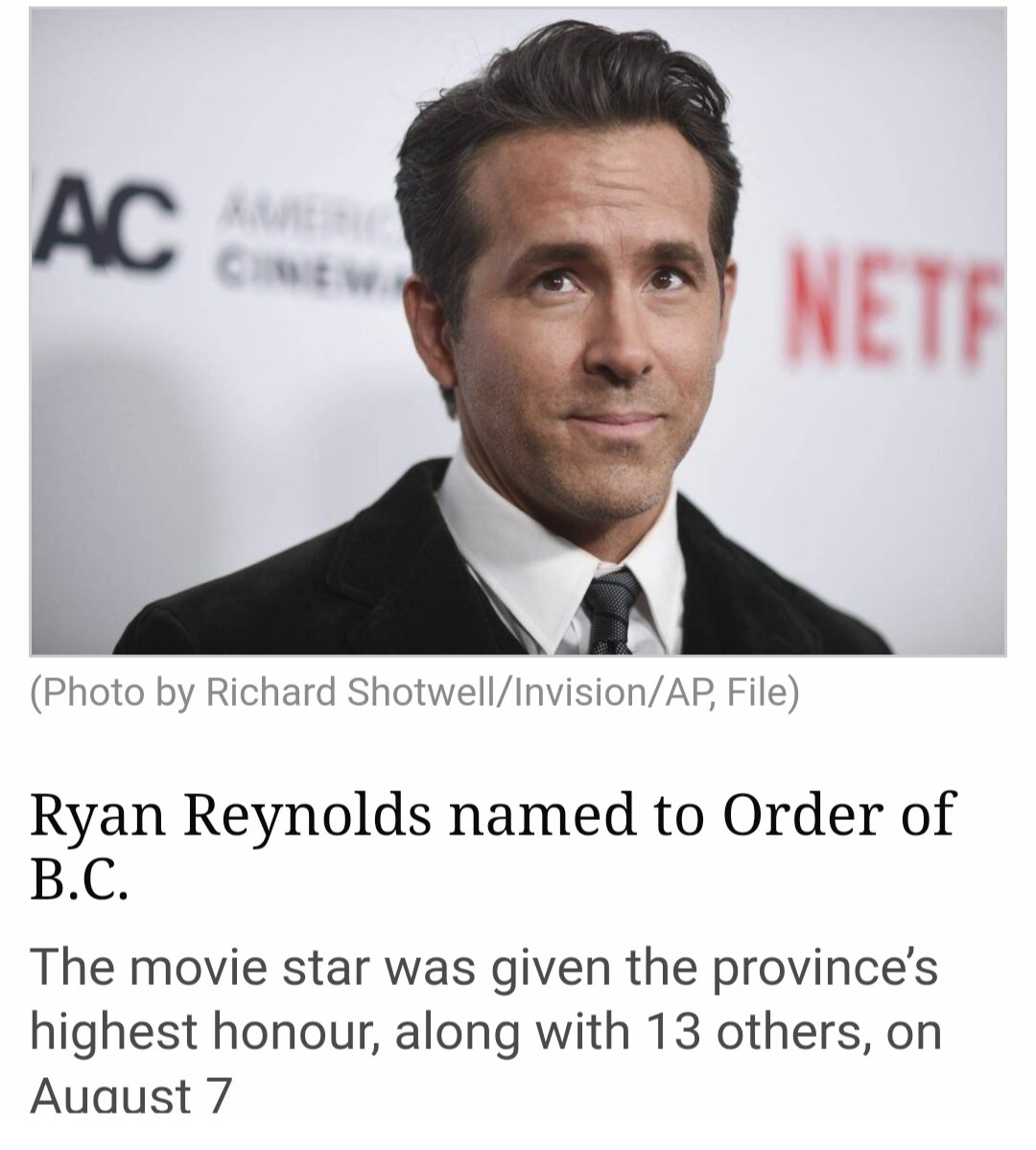 wetcoastgirl604's tweet photo. @VancityReynolds @Wrexham_AFC @MKDonsFC @RealHughJackman @steaddotphotos Congratulations on being awarded the Order of British Columbia Ryan!
#BCDay #OrderOfBC #Canada #BritishColumbia https://t.co/OH2uwzc7Ns