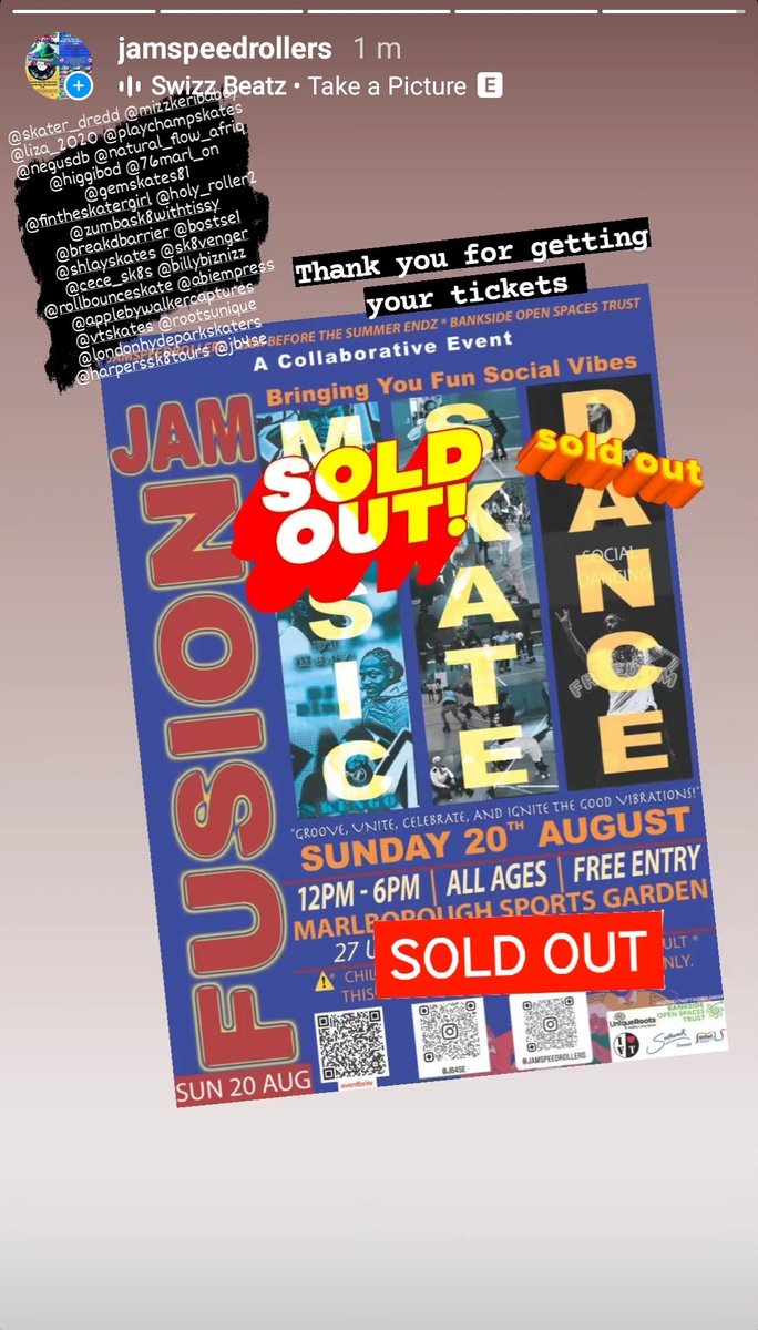 Thank you for getting your tickets... We're pleased to announce they're now SOLD OUT!!.Here's hoping to roll and dance with you on Sun 20th August 🛼🎉🛼🎥🌟....
@BOSTSE1
@lb_southwark
@SouthwarkYAs
@BPF_Southwark
#community #quadskates #rollerdance #family #music #jamskate #se1