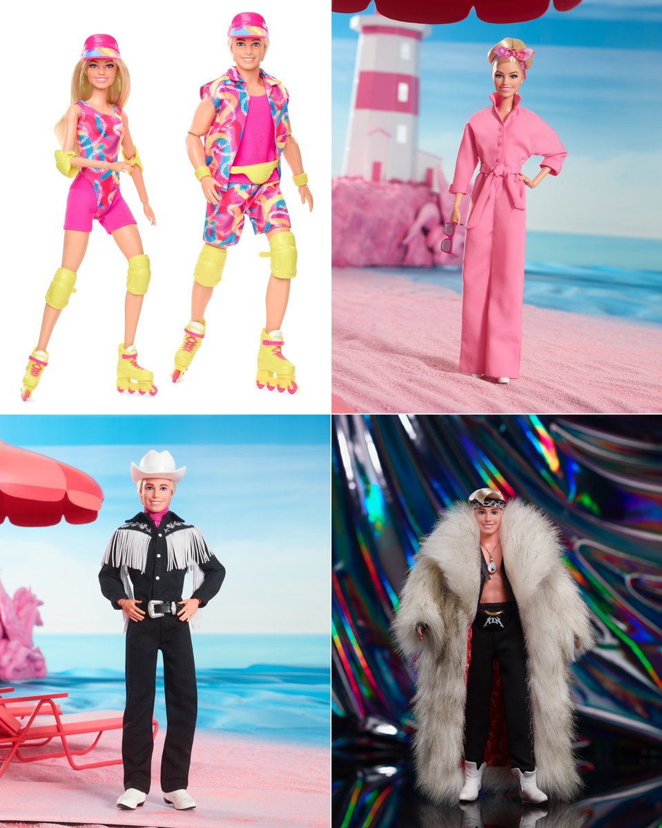 BarbieRobertsBR's tweet photo. A 'Mattel' revelou os novos bonecos de Barbie e Ken inspirados no filme. 🛼 https://t.co/nX91XbaiHG