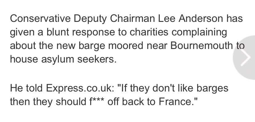 ‘If they don’t like barges they can fuck off back to France’. Not the BNP, National Front, Britain First or Yaxley Lennon… Conservative. Deputy. Chairman. Take a bow Rishi Sunak, quite the man of integrity indeed.