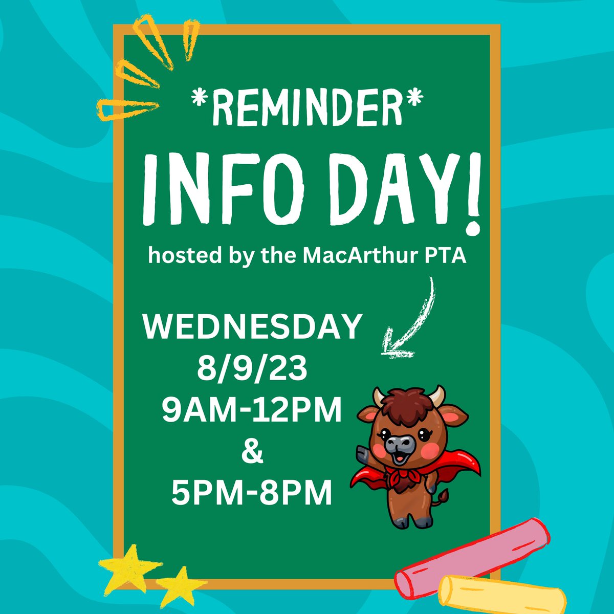MacArthur Elem. PTA (@macarthurpta) on Twitter photo REMINDER! Info Day is for all Mac families new and returning. Stop by between 9am-12pm or 5pm-8pm and grab your student’s Red Folder, order/get all the lunch info, Classroom Party info, Spirit Wear, Volunteer Opportunities, learn about all the events coming up! <a href="/MacToros54/">MacArthur International Spanish Academy</a> REMINDER! Info Day is for all Mac families new and returning. Stop by between 9am-12pm or 5pm-8pm and grab your student’s Red Folder, order/get all the lunch info, Classroom Party info, Spirit Wear, Volunteer Opportunities, learn about all the events coming up! <a href="/MacToros54/">MacArthur International Spanish Academy</a>