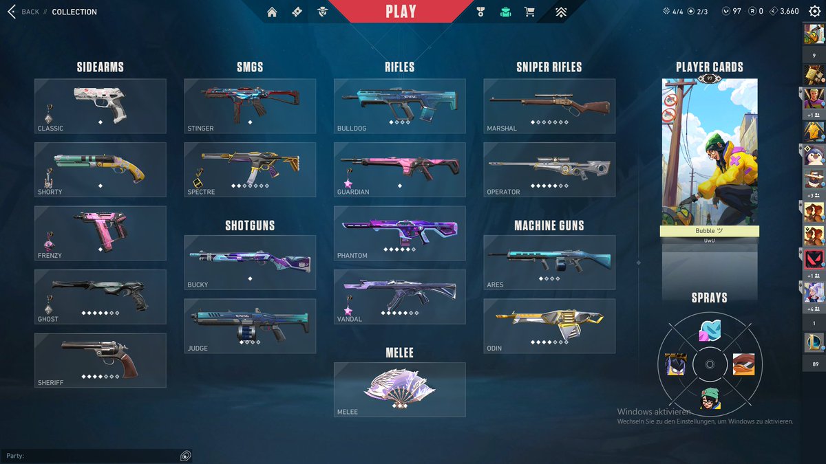 BubbleNezu's tweet photo. @VALORANT A bit of a mess, and some are only battlepass skins :,) https://t.co/wBJKnoNHaA