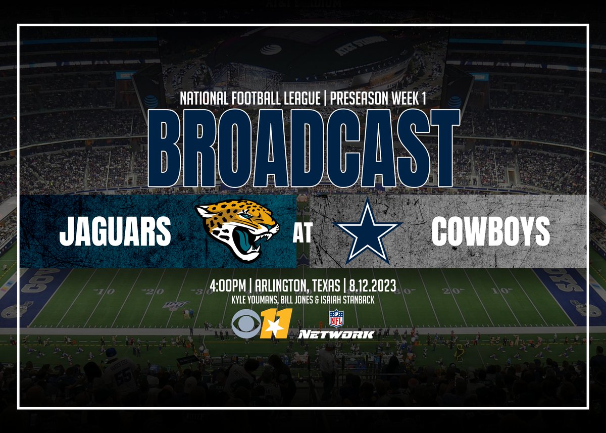 Kyle_Youmans's tweet photo. Excited to be back in the NFL booth for Saturday's matchup between Dallas & Jacksonville! Can't wait to be on the call alongside my guys @IamSTANBACK and @CBS11BillJones. #JAXvsDAL