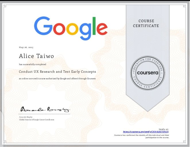 AliceTaiwo9's tweet photo. 🚀 Excited to share that I've successfully completed the "Conduct UX Research and Test Early Concepts" course as part of the #GoogleUIUXCertification on @Coursera! 🎓 Learning the ins and outs of user experience design has been an amazing journey. #UXResearch #Cousera
#Google https://t.co/v4dOMhpPYL