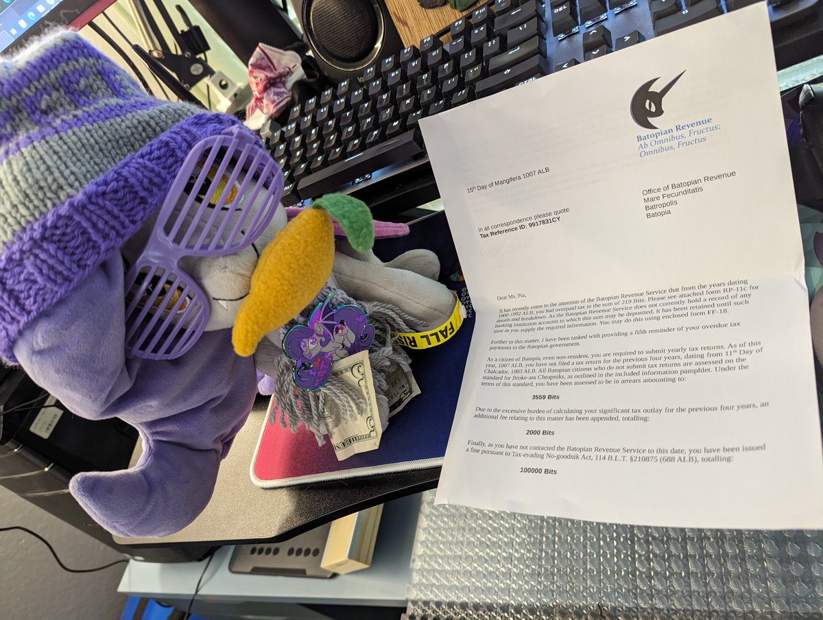 mysadbat's tweet photo. My bat is sad because she got this letter and all she has is the $5 she found years ago that wasn't enough to buy a mango and she didn't know she still had to file as an unemployed expat bat https://t.co/ipEDwcm1cJ