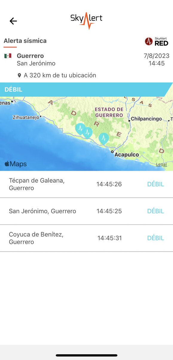 SkyAlertMx's tweet photo. Sismo magnitud 4.2 (SSN) ubicado a 6 km al suroeste de Atoyac de Álvarez, Guerrero.

Detectado por @REDSkyAlert con intensidad «débil» en zona del epicentro.

#LaAlertaConfiable https://t.co/pXwJHe6Y6w