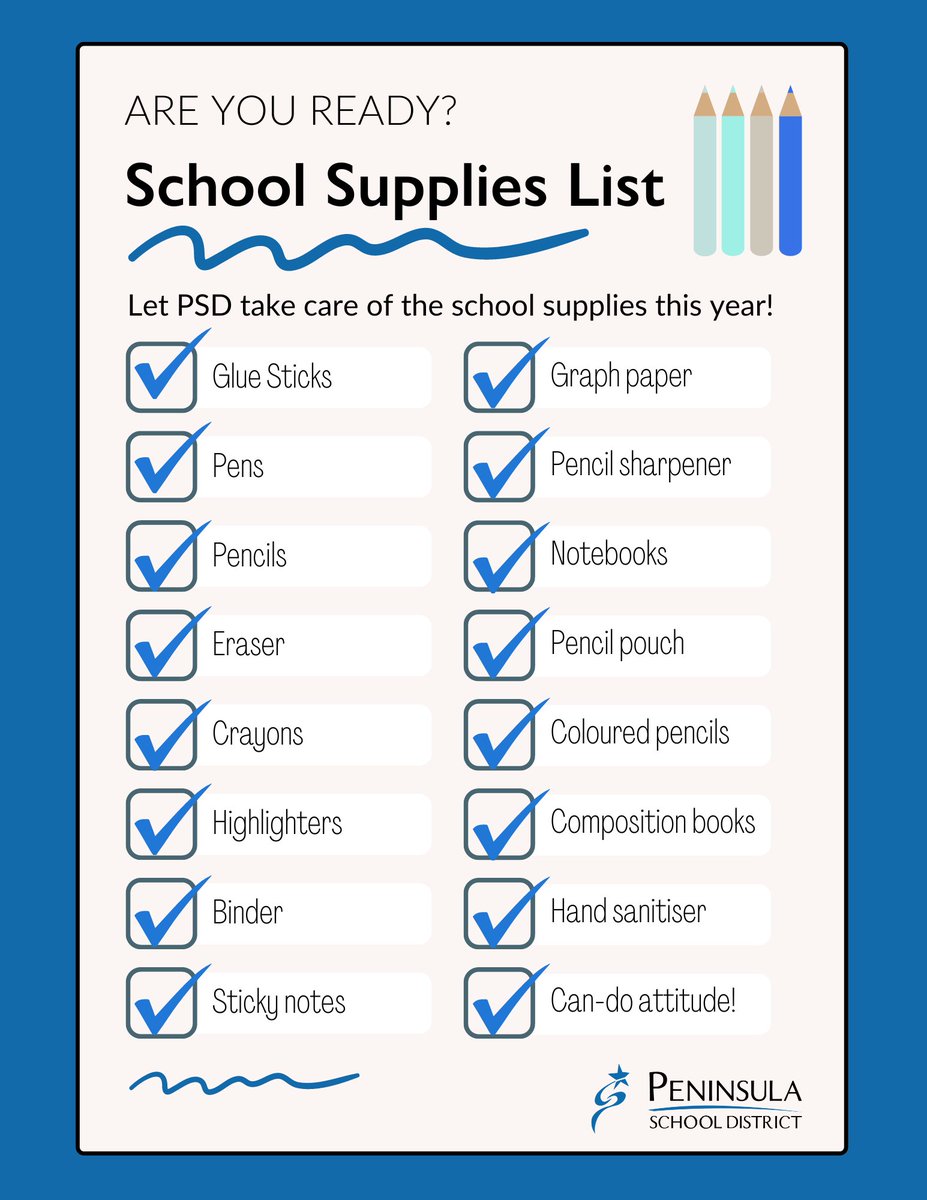 📚 Exciting news! In 2023-24, #PeninsulaSchoolDistrict is providing ALL K-12 students with FREE school supplies! 🎒✏️ Equitable learning for #EveryChildEveryDay. Check out the supplies list on our website: psd401.net/academics/elem… #InspiredAndEmpoweredPSD 🌟📝