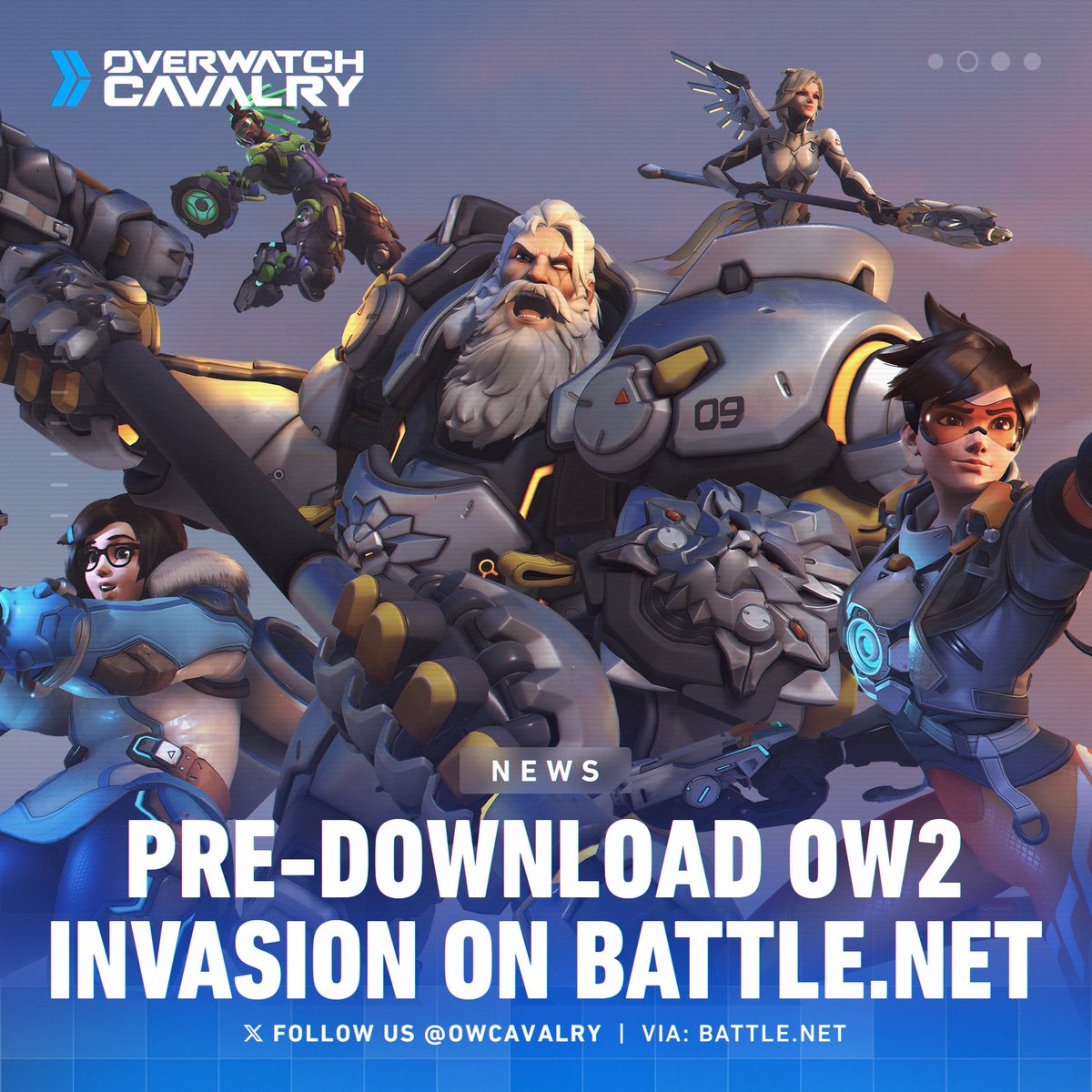 OWCavalry's tweet photo. Answer the call, #Overwatch2 Invasion is right around the corner 💥

A new pre-download is available on @battlenet now! This upcoming update features Story Missions, a brand-new Support Hero, Flashpoint and more 📥 

⚖️ Size ≈ 6 GB https://t.co/iWXn5U6BK3