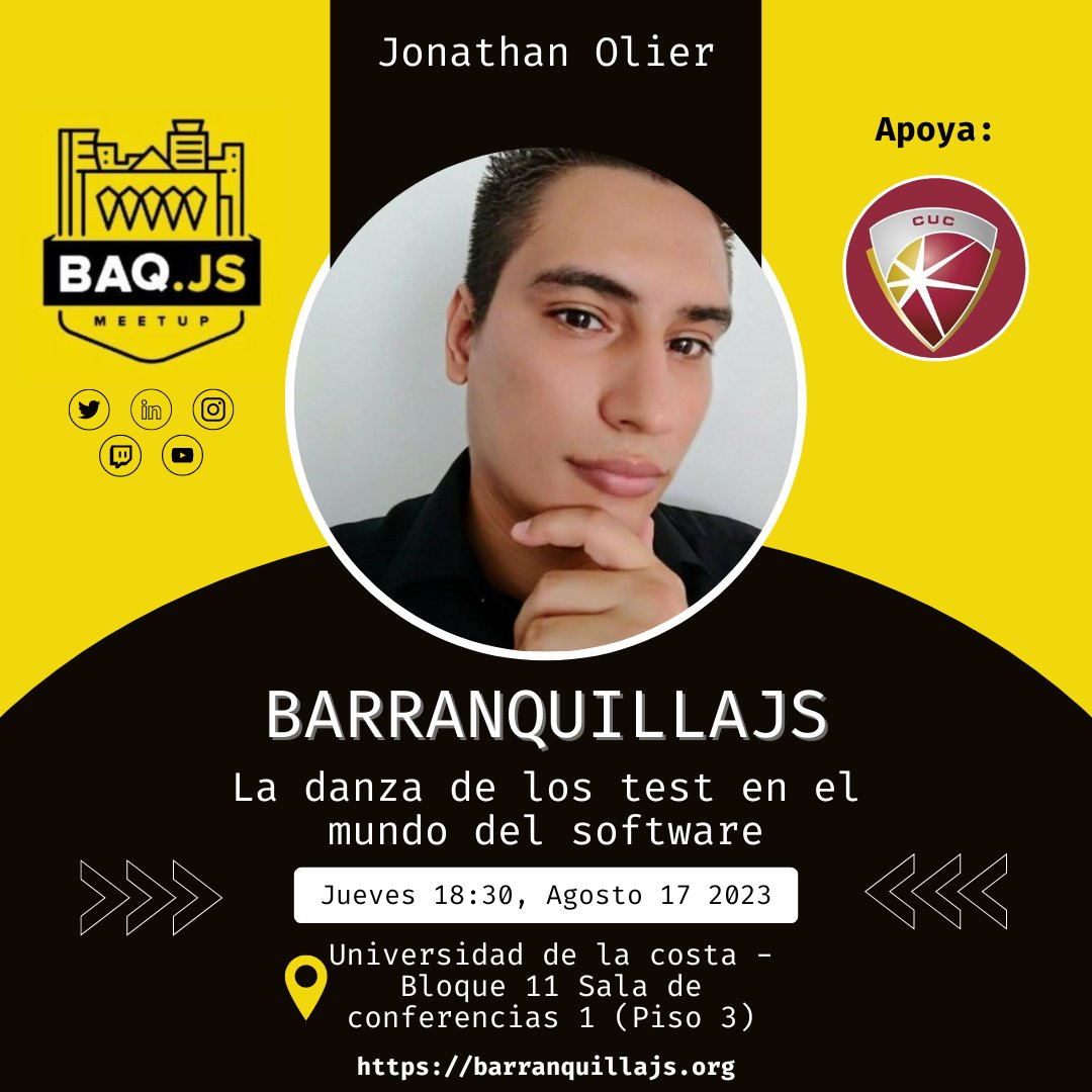 Barranquilla.js (@baq_js) on Twitter photo Listo para desplegar a producción sin miedo? 🚀
Jonathan Olier (<a href="/djom202/">Ing. Jonathan Olier</a>) nos hablará acerca de la danza de los test en el mundo del software 🔥
No te la pierdas, es este 17 de agosto 📆
Regístrate acá 👉 bit.ly/45neFdT Listo para desplegar a producción sin miedo? 🚀
Jonathan Olier (<a href="/djom202/">Ing. Jonathan Olier</a>) nos hablará acerca de la danza de los test en el mundo del software 🔥
No te la pierdas, es este 17 de agosto 📆
Regístrate acá 👉 bit.ly/45neFdT