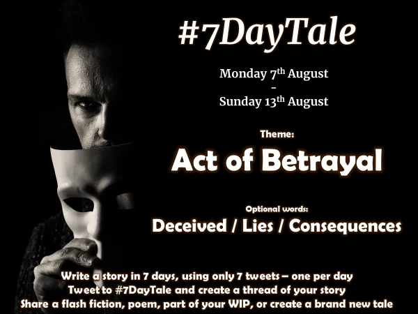 BarbAnn's tweet image. #7DayTale #poetry #WritingCommunity Day 1
Two characters in a living act
breaking an explicit agreement
.....
Betrayal can occur in various contexts
Promises broken, trust laid bare 
.....
A wound inflicted with venom of betrayal
allowing darkness to take hold.