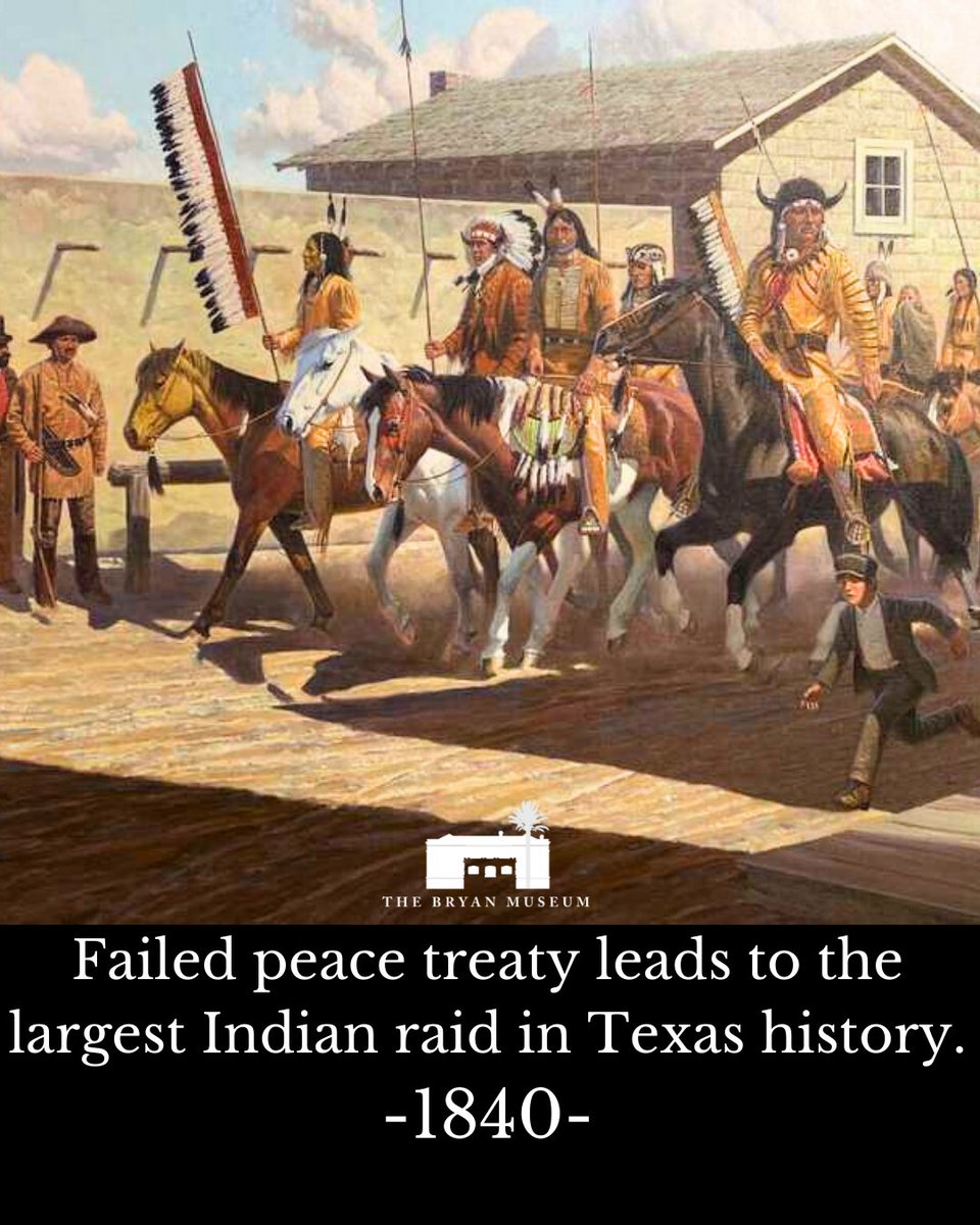 This week in Texas, 1840, the largest Indian raid occurred where nearly a thousand Comanches set out from west Texas to loot and pillage the settling towns of Victoria and Linnville.

For more information on how this raid got started, visit us at facebook.com/thebryanmuseum