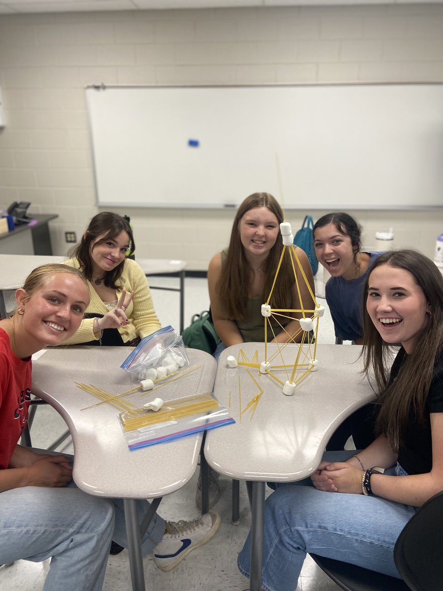 EHS_Talon's tweet photo. @EHS_Eagles The victors in our team building activity. The height: about 28 in. The secret to success? A solid base and triangles. Indeed! #everythingeastside https://t.co/SH6YmFivMj
