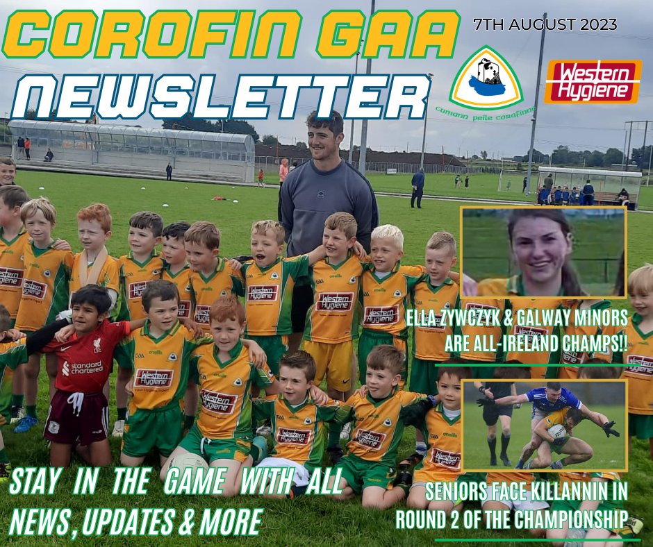 corofinlgfa's tweet photo. Stay in the game with Corofin GAA Club newsletter! Check out the latest Club newsletter for all updates, upcoming events & more!
Ella Zywczyk & @GalwayLgfa Minors are All-Ireland Champs!
Senior Mens Face @KillanninGAA in Rd 2!
https://t.co/euiqJxsoE8
#CorofinGAA #StayConnected https://t.co/fC3W6Km11L