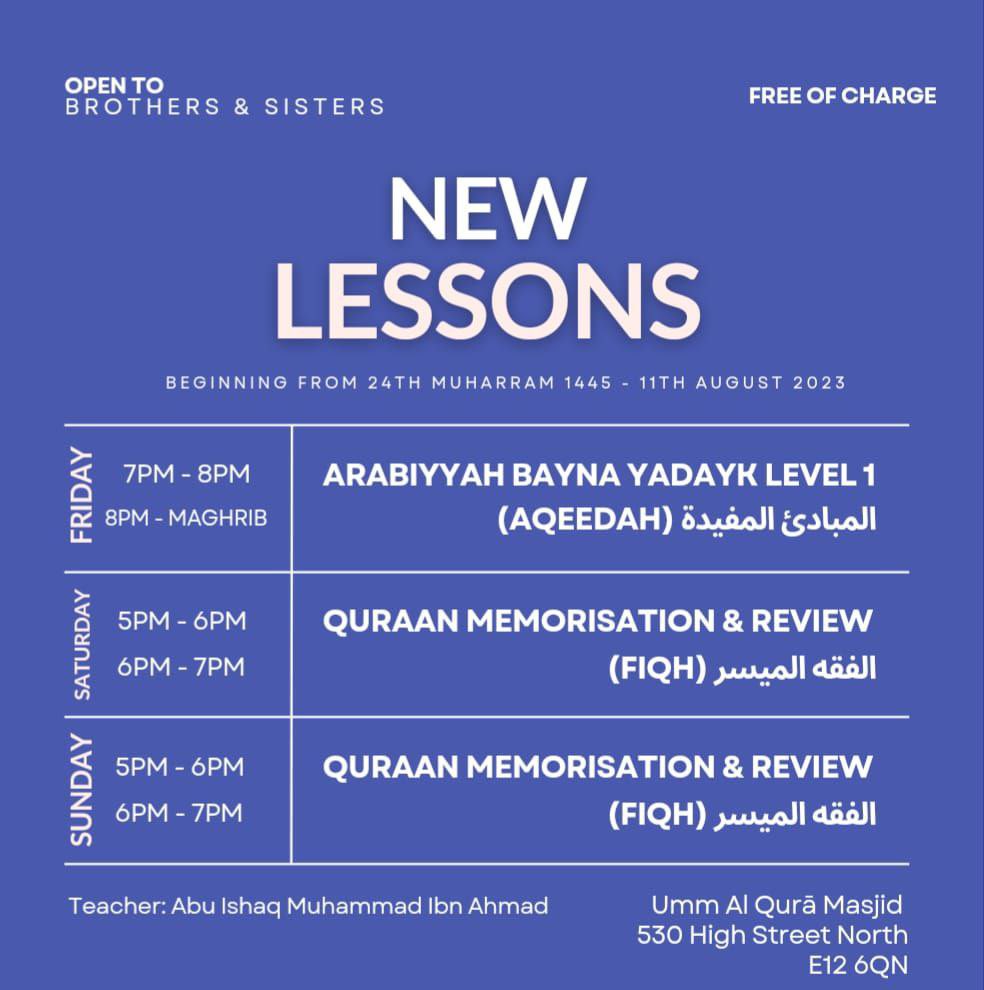 Classes starting in east London inshā Allāh