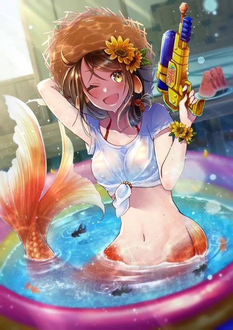 夏休みは人魚もプールで遊びたい  #これを見た人はマーメイドをTLに放流しよう #人魚