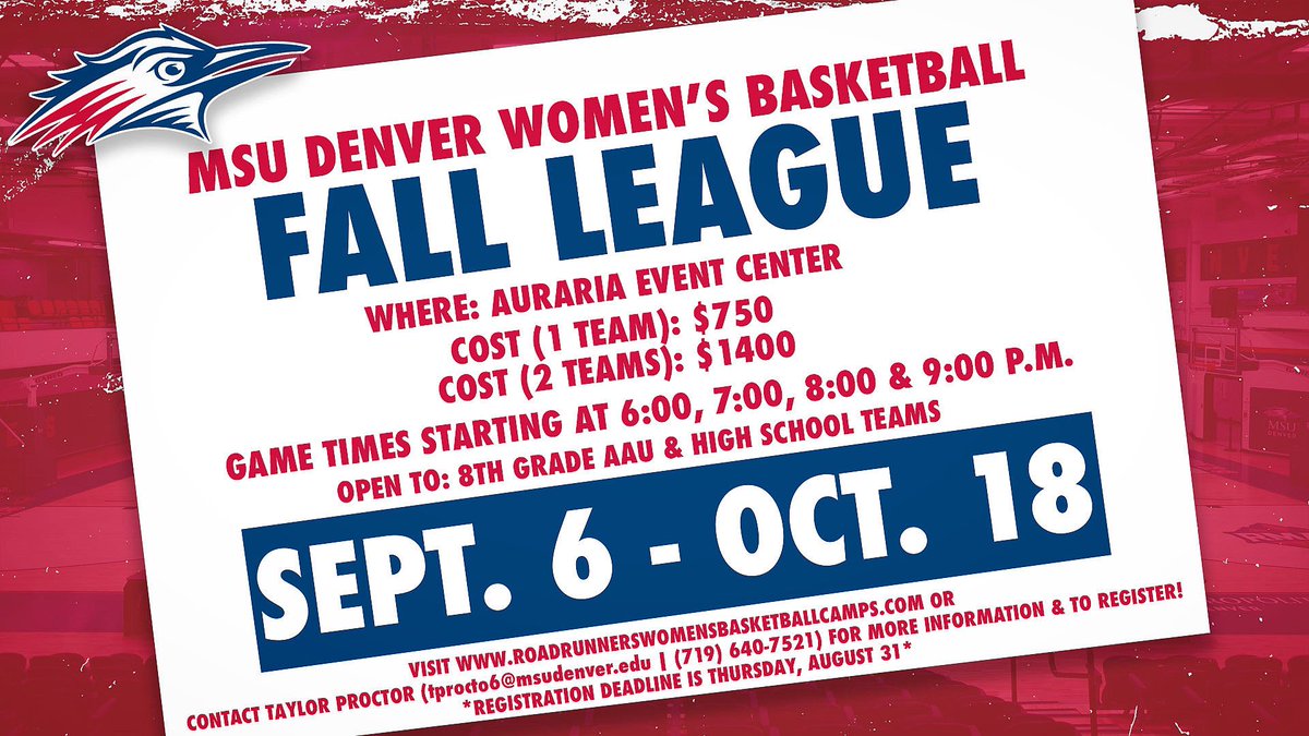 🔵 Looking for more games in the fall in Denver? 
🔴Now is the time to get signed up!! 
🔵Join our fall league today! 
🔴 Link to register: 
roadrunnerswomensbasketballcamps.com