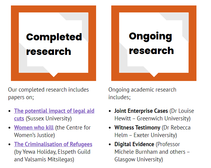 At the CCRC, we support academics to conduct academic research that will benefit the criminal justice system.

Read about research we have stimulated here - as well as information on how to propose a research project to us: ccrc.gov.uk/ccrc-research/