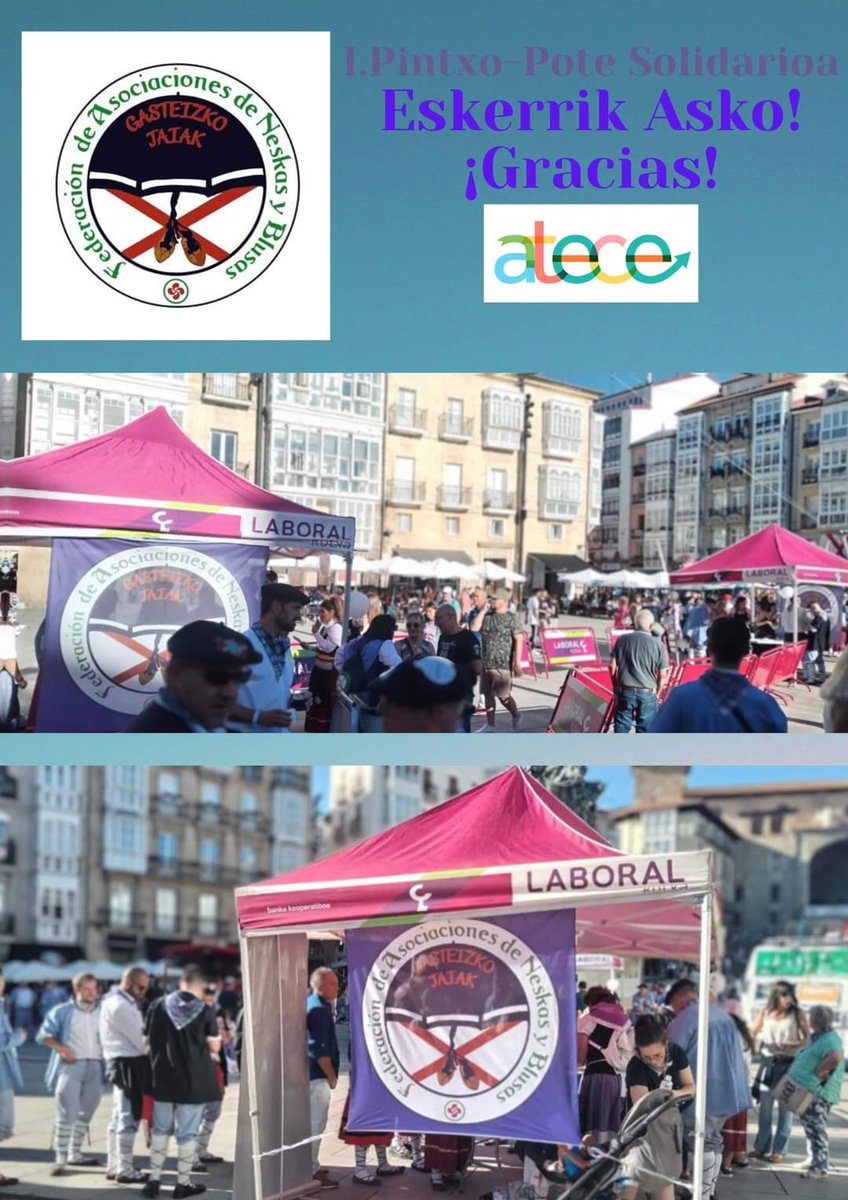 ATECEARABA's tweet photo. Agradecer a la  #federaciondeasociacionesdeneskasyblusas por acordarse de #AteceAraba en su I.Pintxo-Pote Solidario.
Gracias por  hacer visible la asociación y el #dañocerebral en las #fiestasdevitoria. Eskerrik Asko por vuestra colaboración!🧡🧡 https://t.co/LsRpWe5Lby