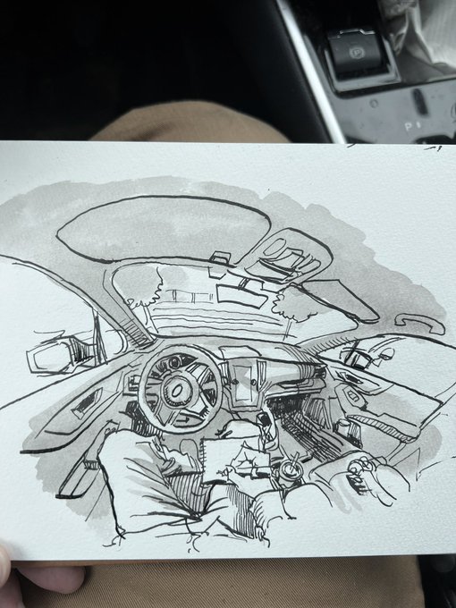 Quick car interior sketch while waiting to pick up the kiddos.